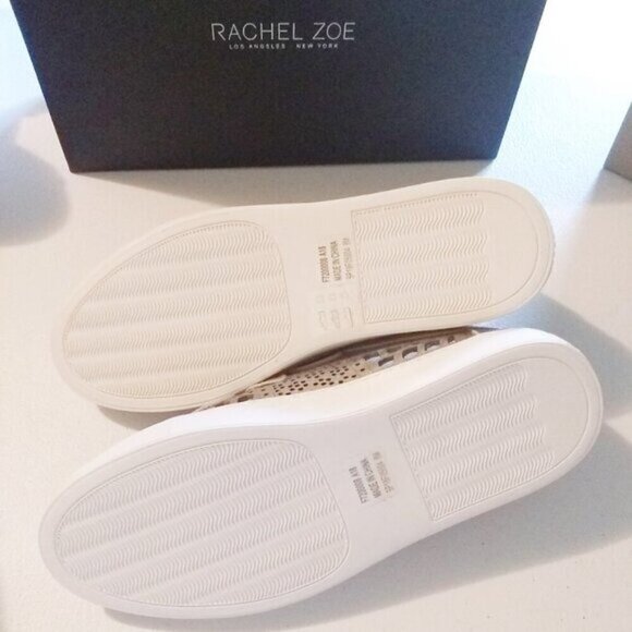 NIB Rachel Zoe "Jaden" Leather Sneakers S8 Sand Metallic Silver Gold MRP $248 - Picture 8 of 12
